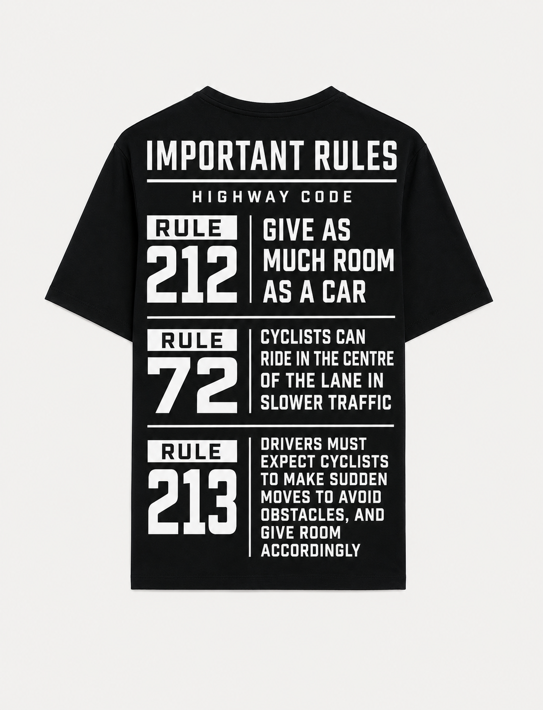 Important Rules tee: RULES 212 · 72 · 213